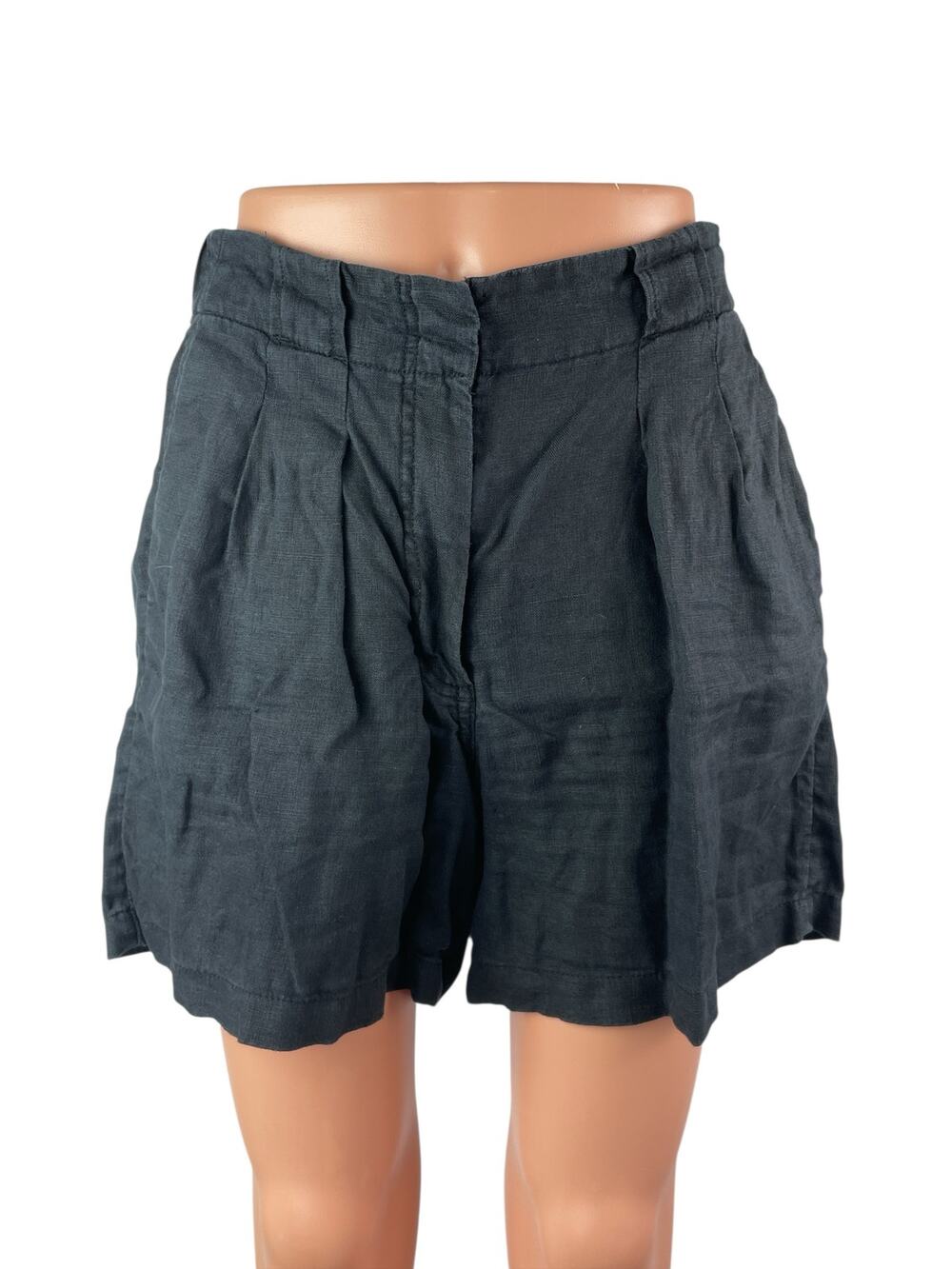 M&S Marks & Spencer Women's Black Pleated High Rise Casual Mini Shorts Size 4